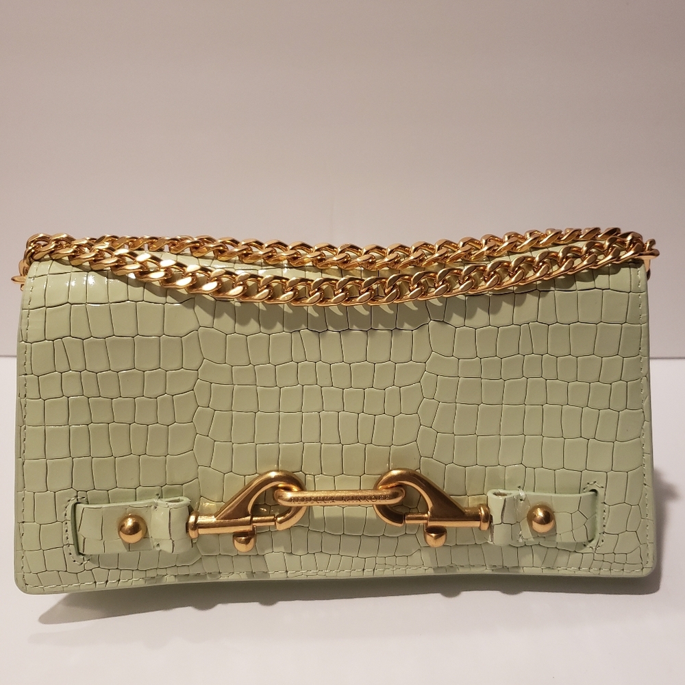 💖REBECCA MINKOFF Lou Mint Green Croc-Embossed Crossbody Bag NWT